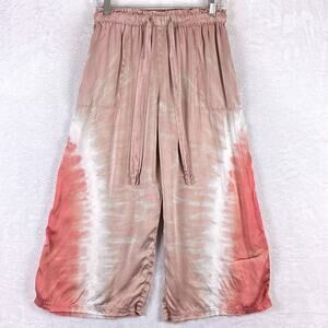 Raquel Allegra Wide Leg Crop Pants Womens 0 (XS) Pink Tie Dye Silk Boho USA